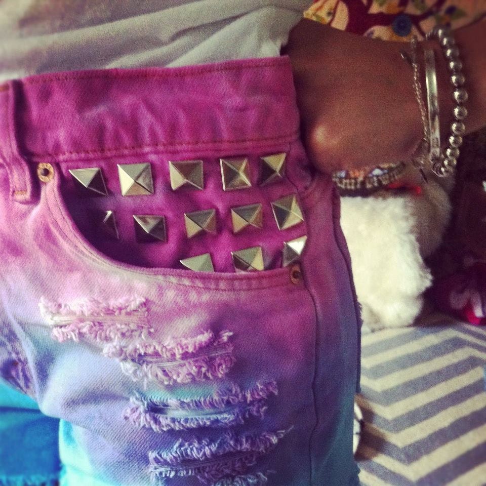 Made To Order 2 Tone Dip Dye Studded Vintage Denim Shorts, Choose your size & colors