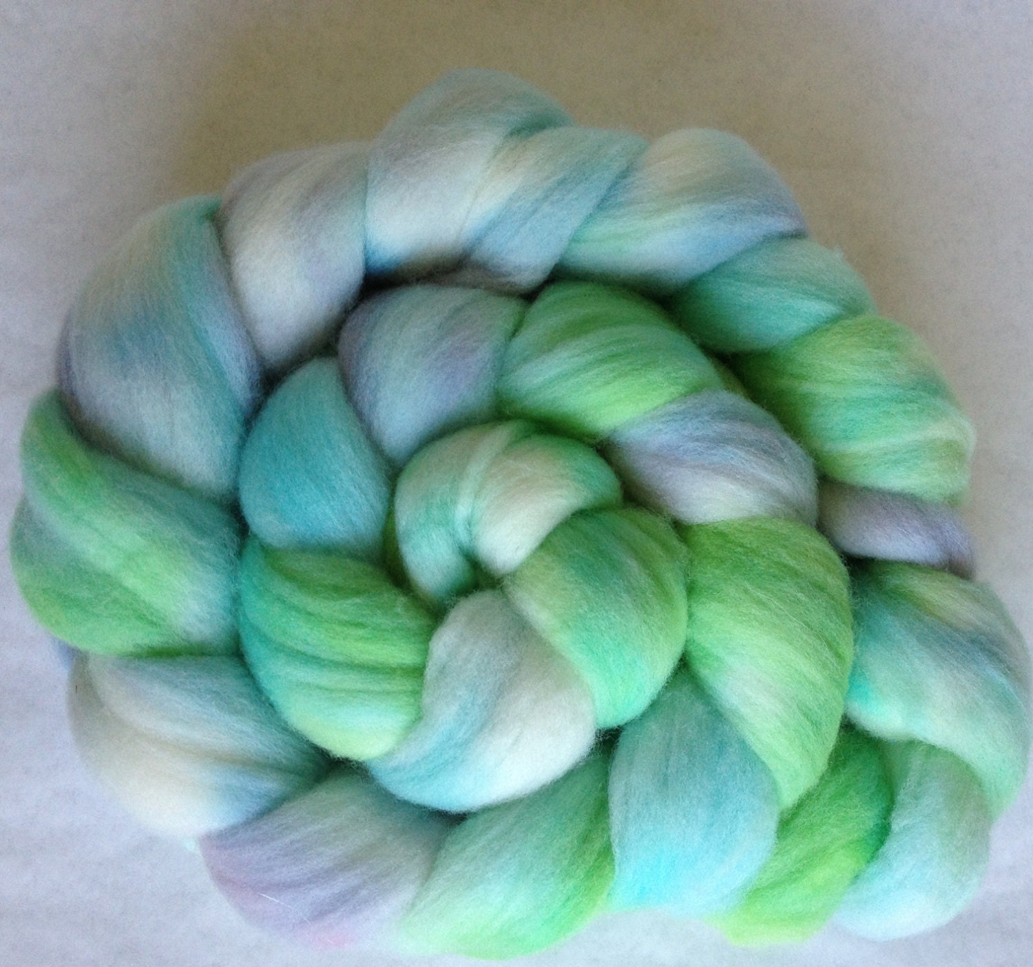 Hand dyed wool roving top in greens, blues and purples