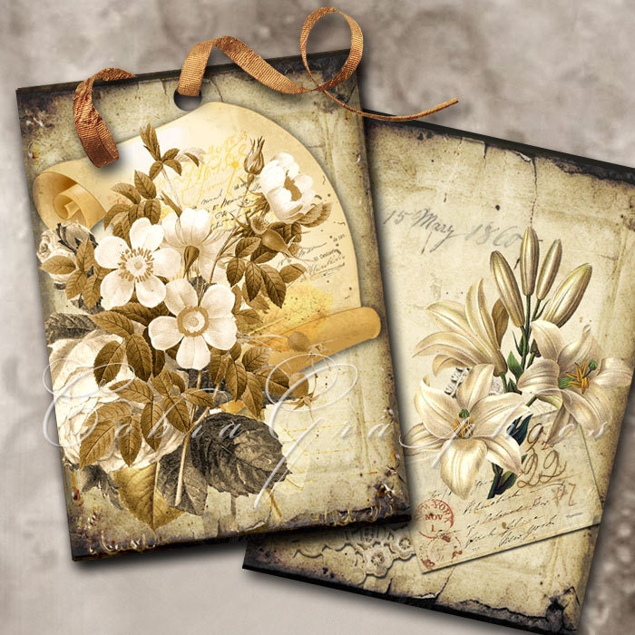 Vintage Backgrounds in Sepia - Digital Collage Sheet CG-368 for ATC ACEO Jewelry Holders, Scrapbooking, Cards - Instant Download