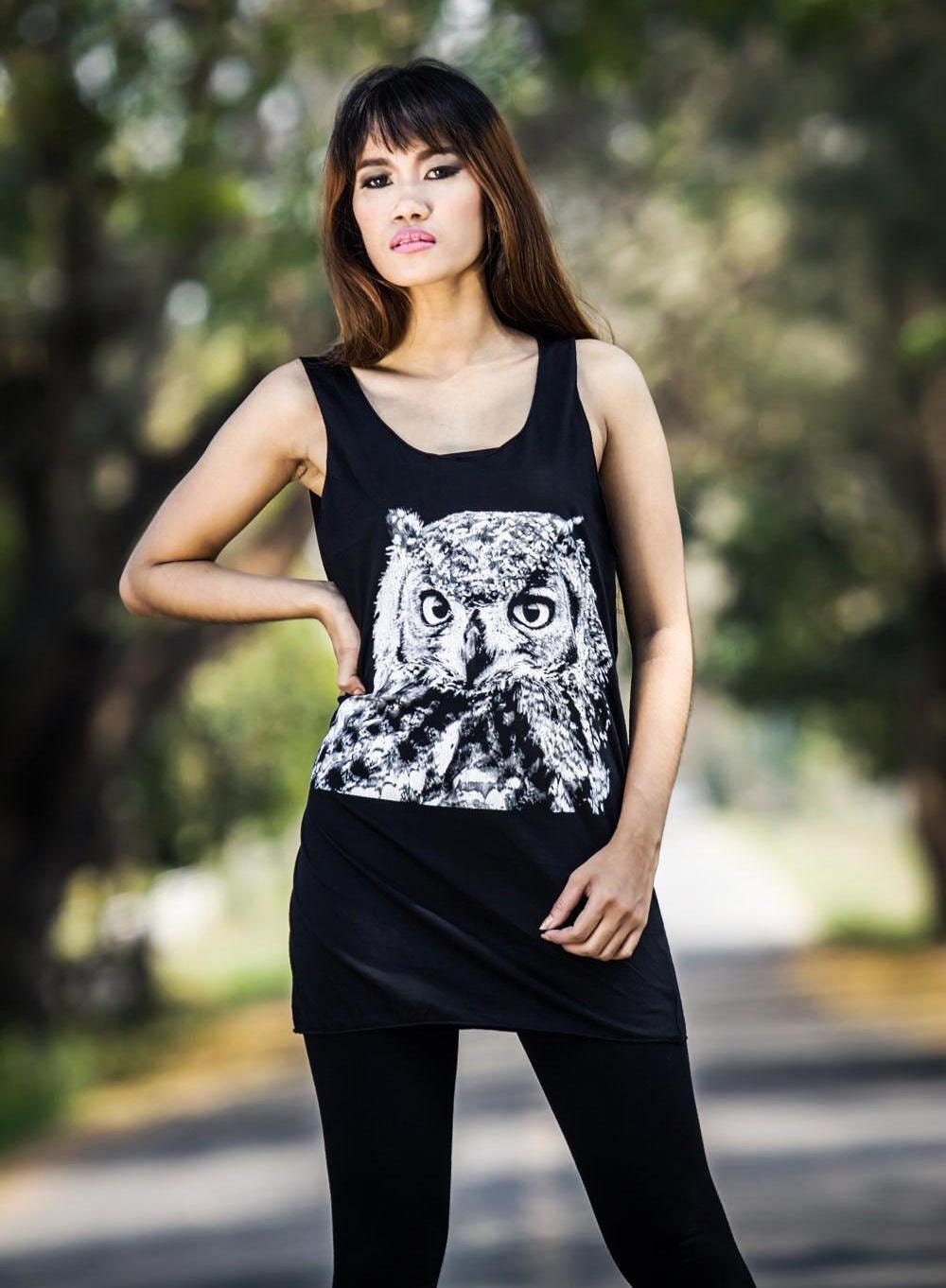 Owl Bird Tank Top - Women Tank Top Tunic Unisex Tank Top Screenprint Men Shirt Vest Women Men Sleeveless Singlet Black T-Shirt Size M L.