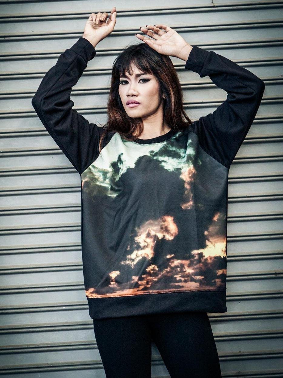 Sky Screenprinted Sweatshirt - Dark Sky Printed Shirt Oneck Longsleeved Sweater In Black.