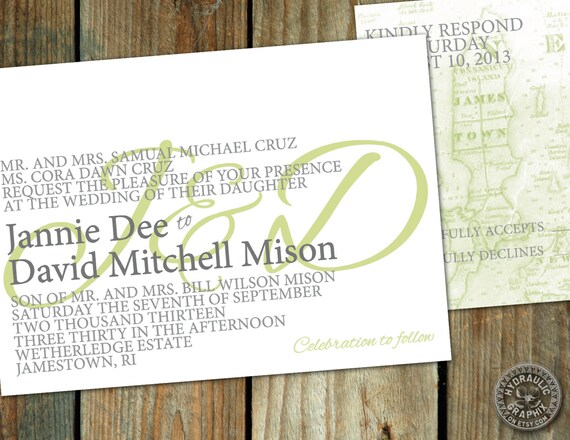 Simple Wedding Invitation with matching response card - clean, typography using initials and map - customize to your wedding Il_570xn