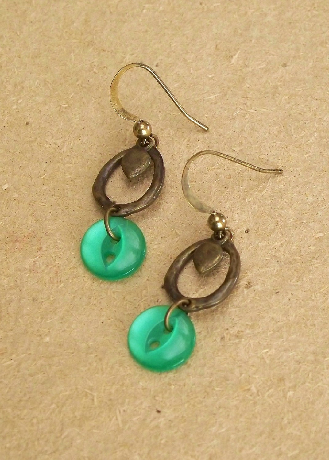 Emerald Green Earrings Antique Gold Dangles