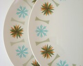Vintage Dinner Plates, Set of 2, Fanfare Casualware Sierra, Mid-Century Modern Dinnerware Dishes, 1950s 1960s