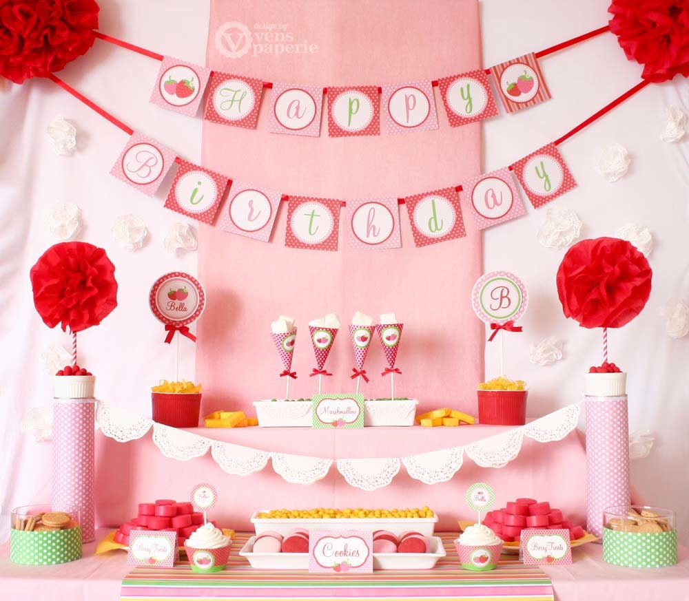 Special Price - Red Pink Berry Strawberry Birthday Party Package Personalized FULL Collection Set - PRINTABLE DIY - PS803CA1x