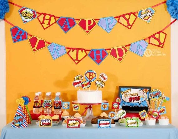 Superhero Red Birthday Party Package Personalized MINI Collection Set - PRINTABLE DIY - PS825CA1y Il_570xn