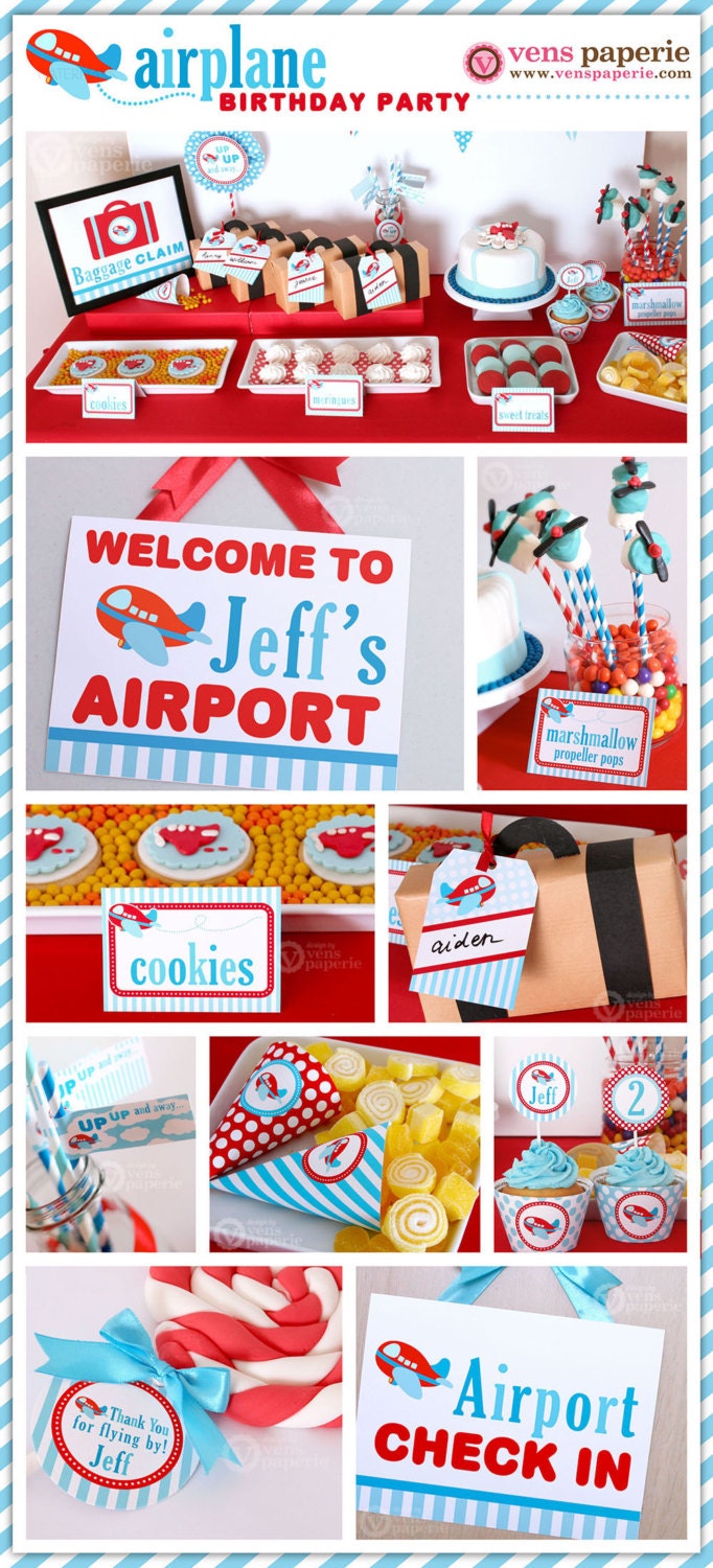 Airplane Party Package Personalized FULL Collection Set - PRINTABLE DIY - PS818CA1x