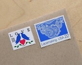Vintage unused - Love and Lace - postage stamps to post 5 letters - or use in scrapbooking and crafts
