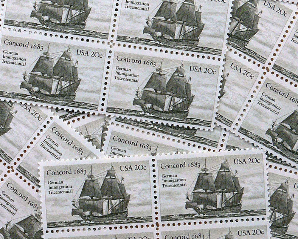 50 pieces - Vintage un-used 20 cent Concord 1683 stamps - great for the extra ounce surcharge on nautical wedding invitations
