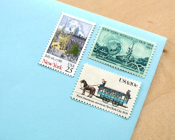 Vintage unused - New York, New York - postage stamps to post 5 letters - or use in scrapbooking and crafts