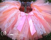 Tutu Vintage Lace Gold Pearl Pink Peach Orange Coral, Baby Tutu, 0-24m, Photo Prop Tutu, Childrens Toddler Infant Tutu, Birthday
