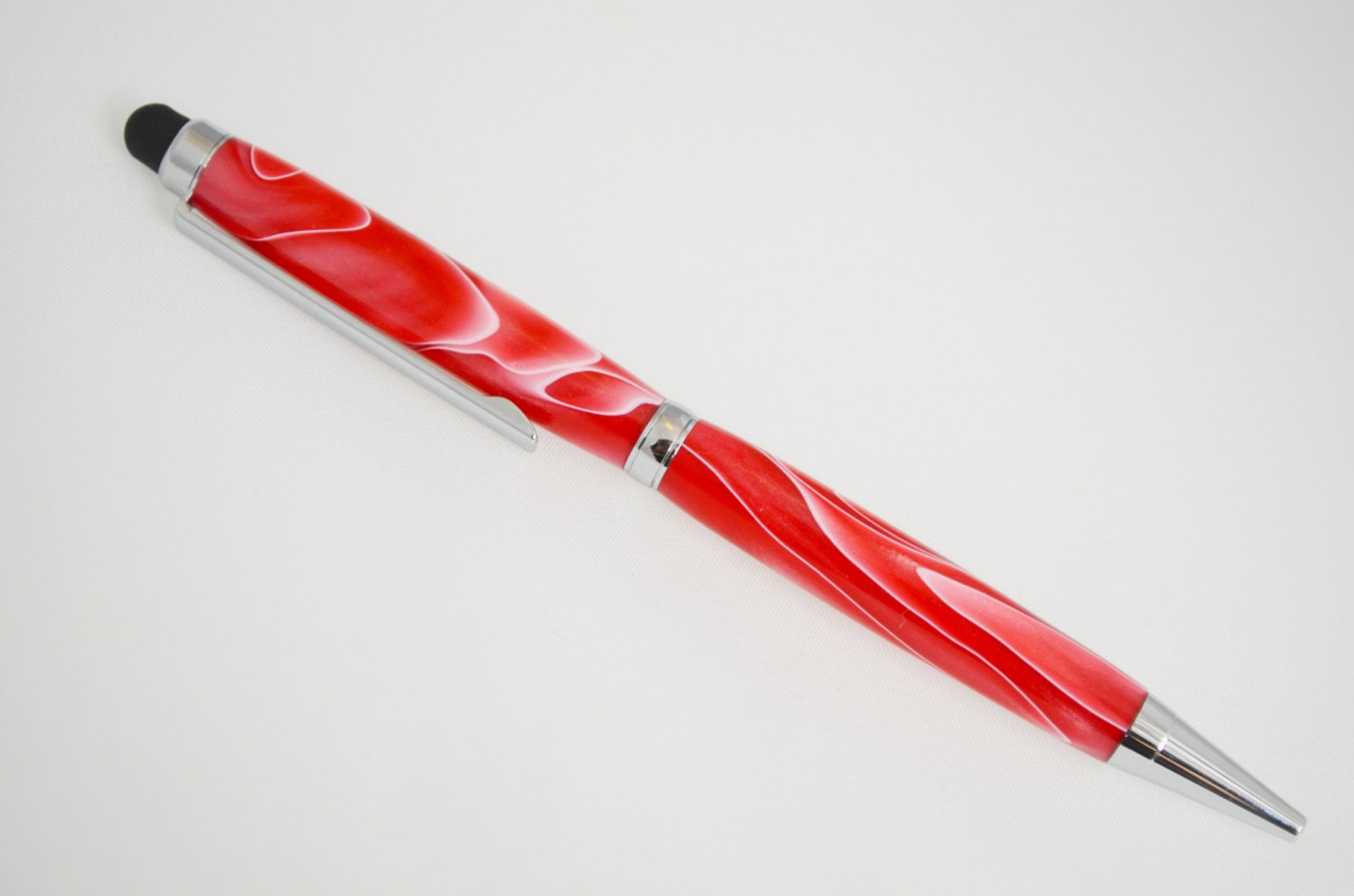 Stylus Twist Pen in Red & White Swirl Acrylic