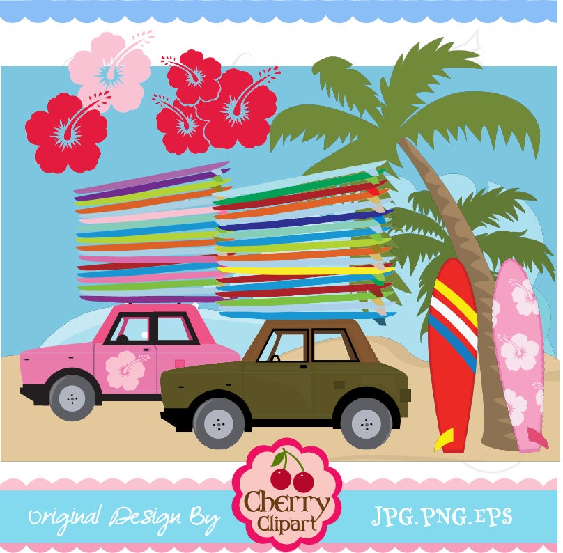 Summer Surfing Digital Clipart Set  for -Personal and Commercial Use-paper crafts,card making,scrapbooking,web design