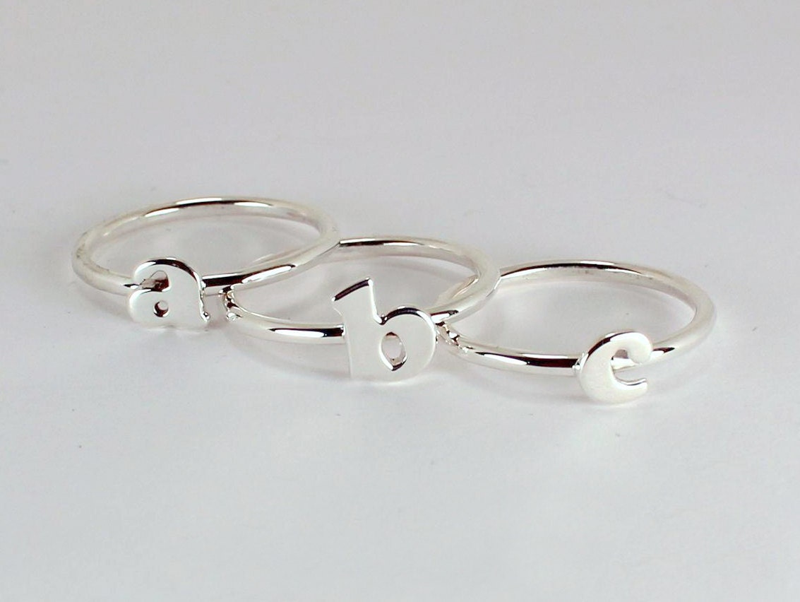 MADE TO ORDER - Three (3) Initial Letter Stacking Rings - Sterling Silver