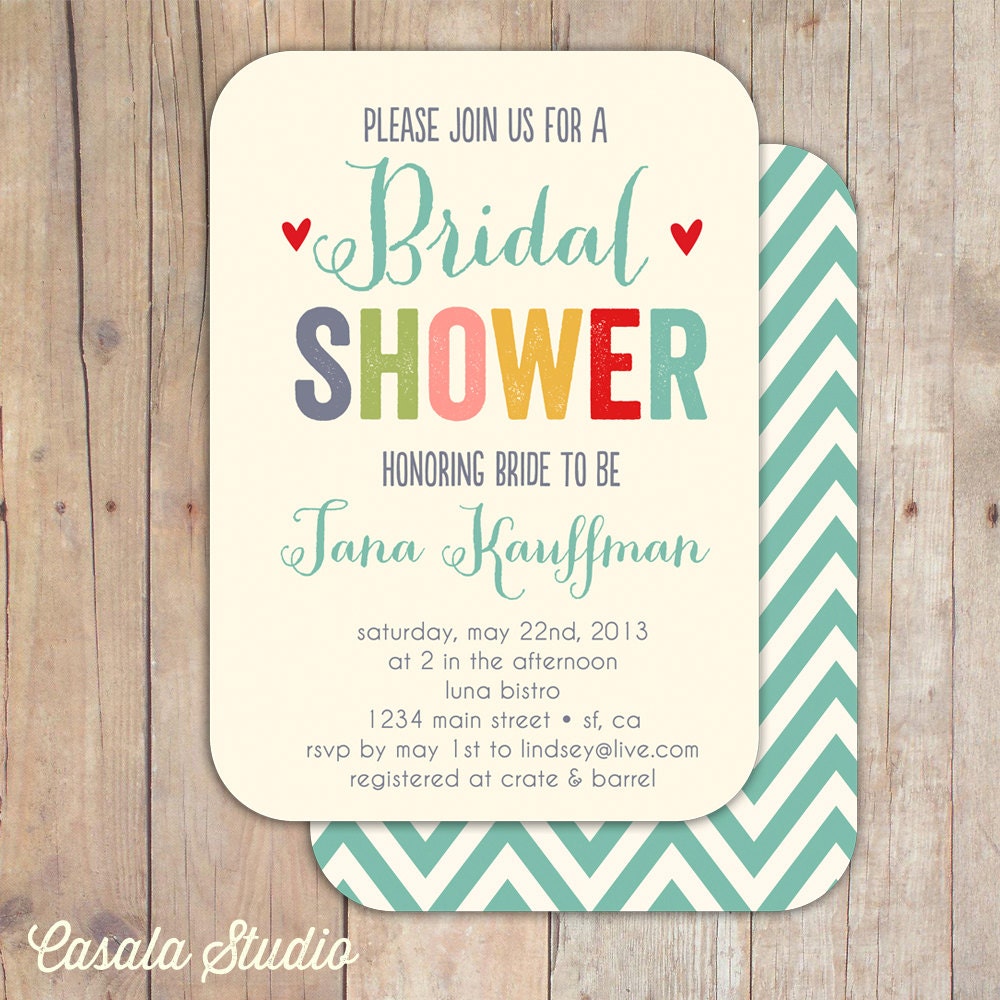 Whimsical Bridal Shower Invitation Baby Shower Invite Printable OR Printed Card