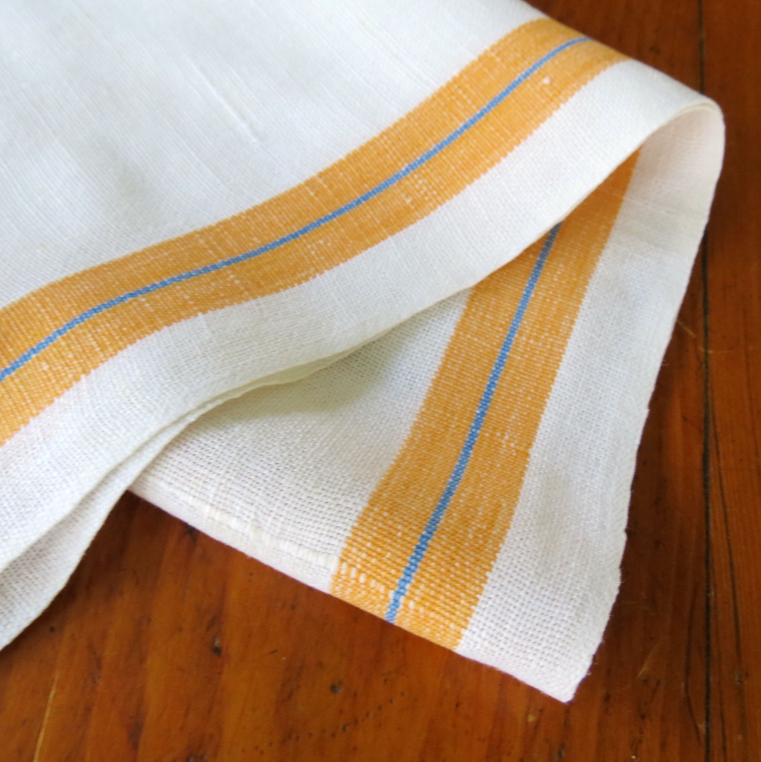 Vintage Linen Dish Towel Yellow Blue Stripe Stevens