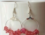 Hoop Earrings, Pink Hoop Earrings, Chip Bead Earrings, Dangle Earrings