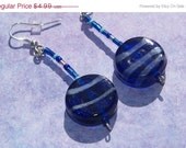 ON SALE Blue and Silver Glass Earrings