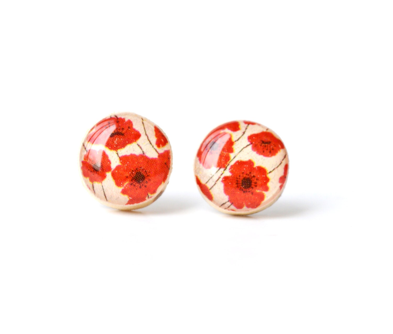 Red poppy studs post earrings wood earrings spring jewelry eco fashion eco friendly unique gift for her - starlightwoods