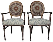 French Louis Chairs Suzani Zig Zag Chevron Blue Aqua Upholstered Rustic Chic