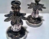 Vintage Marble, Glass and Silver Ornate Taper Candlesticks