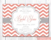 Bridal Shower Invitation - Chic Chevron in Coral & Gray. DIY Printable Bridal Shower Invite or Baby Shower Invite.