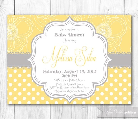 Baby Shower Invitation - Sunshine Yellow & Gray Shabby Chic. DIY Printable Baby Shower or Bridal Shower Invitation. Il_570xn