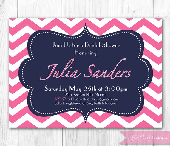 Bridal Shower Invitation - Modern Preppy Pink & Navy Chevron, Damask or Stripe. DIY Printable Invite. Il_570xn