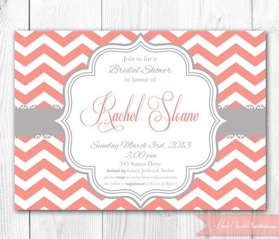 Bridal Shower Invitation - Chic Chevron in Coral & Gray. DIY Printable Bridal Shower Invite or Baby Shower Invite. Il_570xn
