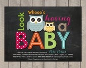 Chalkboard Owls Baby Shower Invitation Digital Printable, ANY color ANY wording
