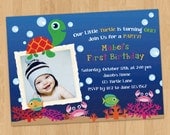 Turtle Birthday Party Photo Invitation Digital Printable, ANY wording any age any colors