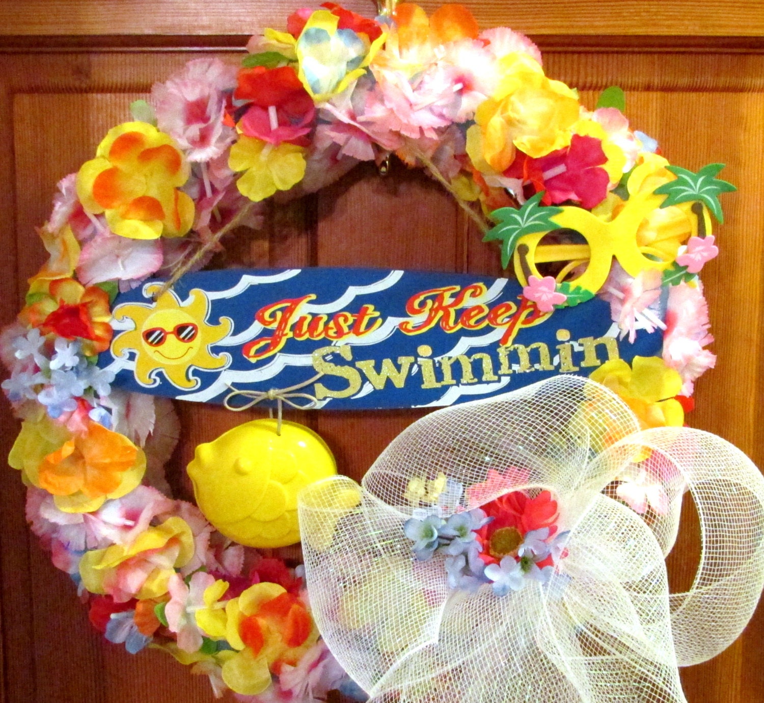 SALE-See coupon- Summer wreath for door, whimsical wreath, deco mesh wreath, beach wreath, door hanger, nautical decor, wreath-was 39.00
