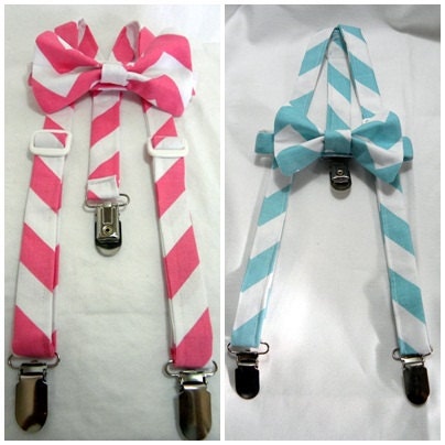 ON SALE - Lil Boy or Lil Girl Chevron Suspender and Bow Tie Set - Sizes from newborn to 10 years