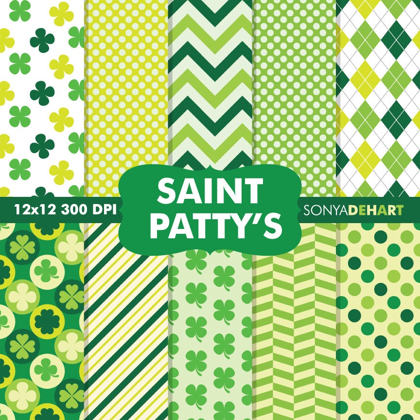50% Off SALE St. Patty's St. Paddys Day Saint Patrick's Day Digital Scrapbooking Printable Paper Pattern Pack Instant Download Il_170x135