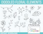 50% Off SALE Doodle Floral Elements Sketched Flowers Hand Drawn Clipart Instant Download Il_170x135