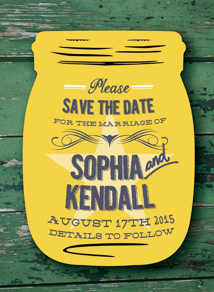 Custom Vintage Wedding Save the Date Vintage Mason Jar Magnets