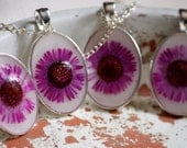 bridesmaid necklace set pressed flower handmade purple daisy jewelry  collection pendants bridal wedding woodland