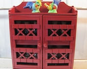 Red Spice Rack with Jars and Drawers Boho Farmhouse Chic Country Cottage