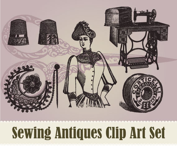 15 Sewing Antiques Clip Art Collection - 100% Scalable Vector Art