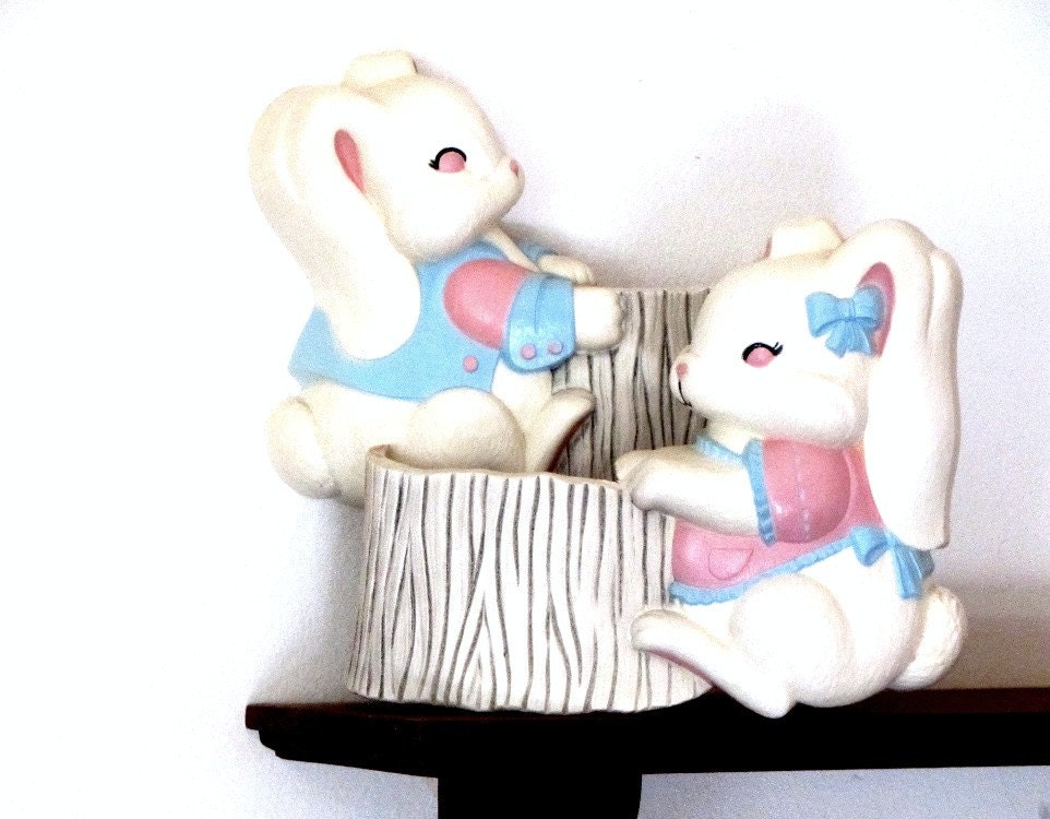 Vintage Easter Bunny Wall Pocket Set, Burwood, Childrens Room,  Photo Prop, Nursery, Home Decor