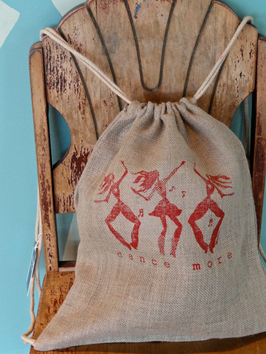Dance More, Jute / Burlap drawstring backpack