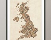 Great Britain UK City Text Map, Art Print 24x36 inch (301)