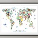 Animal Map of the World Map for children and kids, Art Print, 18x24 inch (61)