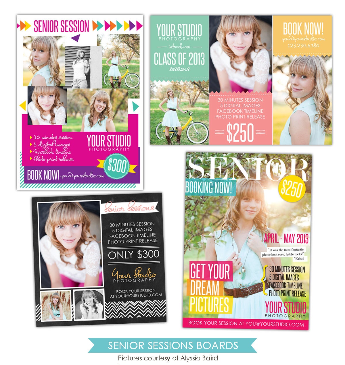 INSTANT DOWNLOAD - Photoshop Photography Senior Marketing boards  - Newsletter templates - E773