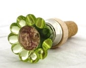 Wine Stopper cork- Vintage style green and pink glass doorknob drawer pull & new cork. ships in gift bag Unique hostess gift boho home decor