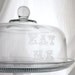 Eat Me cake stand from Alice in Wonderland, Etched glass cake pedestal with dome, hand engraved