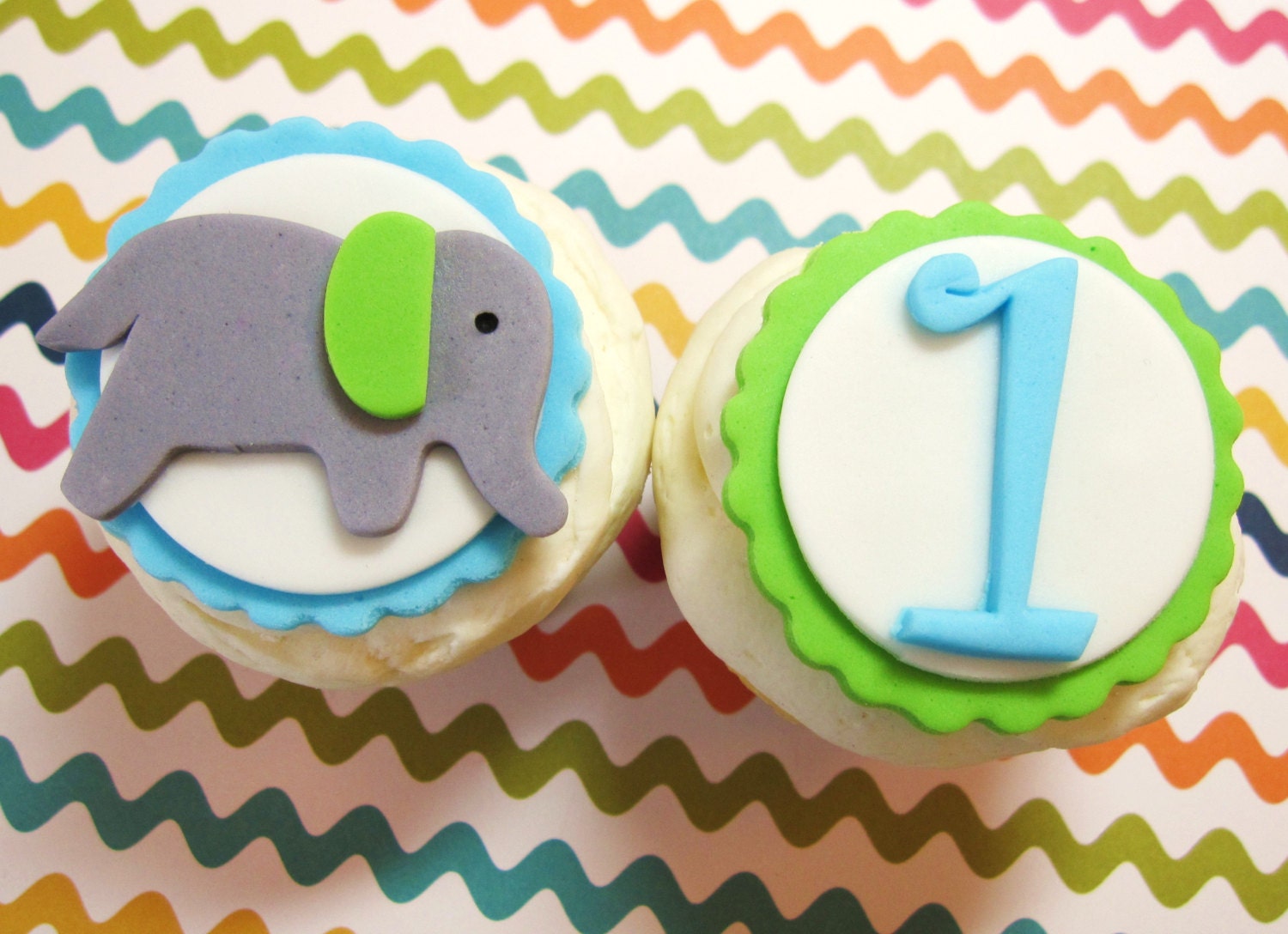 Elephant With Monogram Letter or Age Fondant Cupcake toppers for Circus theme new baby baby boy first birthday Il_170x135