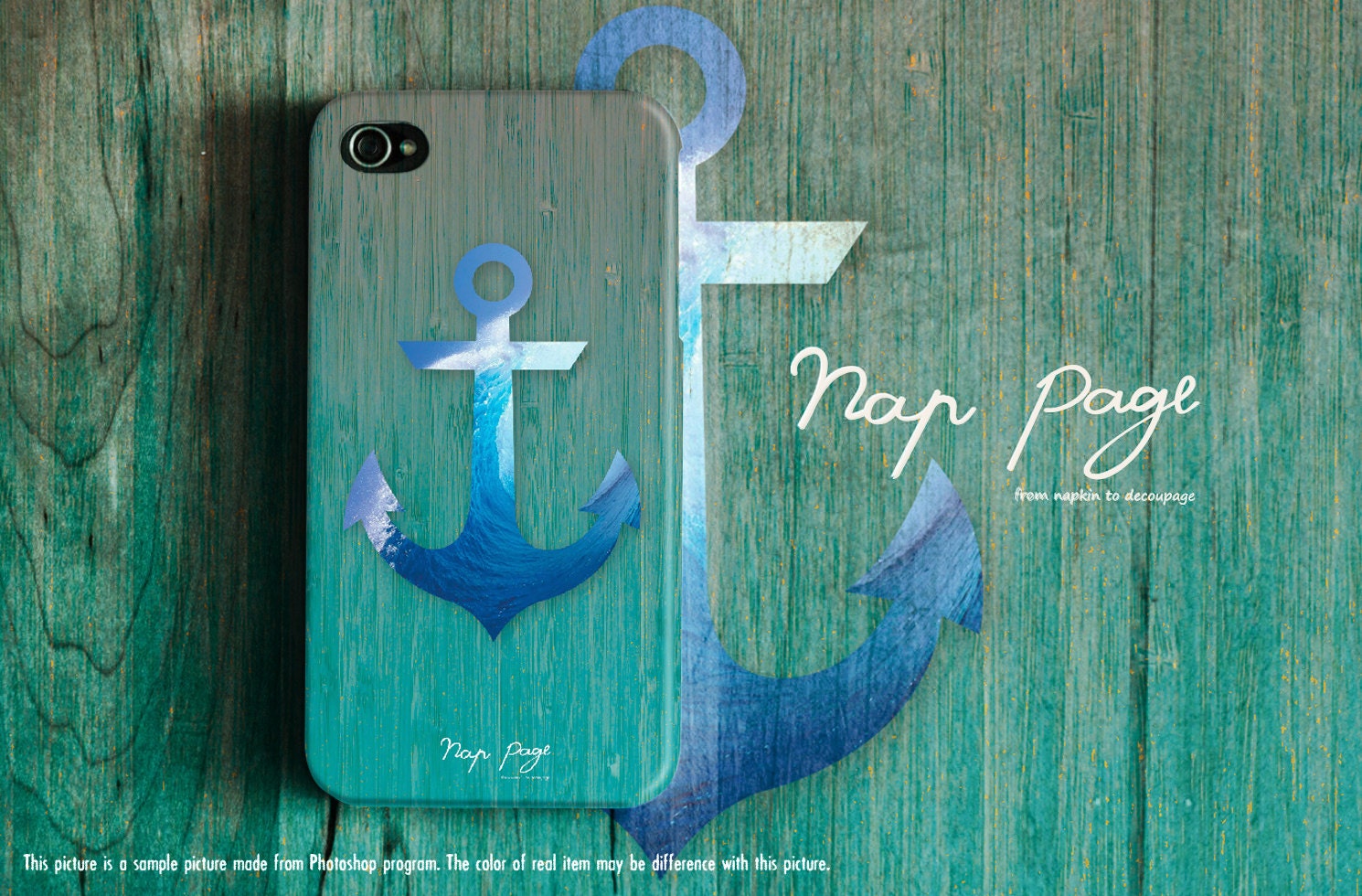 Apple iphone case for iphone iphone 5 iphone 4 iphone 4s iPhone 3Gs  : Blue wave anchor on blue wood