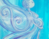 Pregnancy art, Transformation, Birth, Butterfly, blue, Matted Giclee 8x10 print, Midwife and Doula Gift, Blessingway