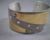 Steam Deco Mixed Metal Wrist Cuff: Distressed Aluminum and Brass Cuff Bracelet